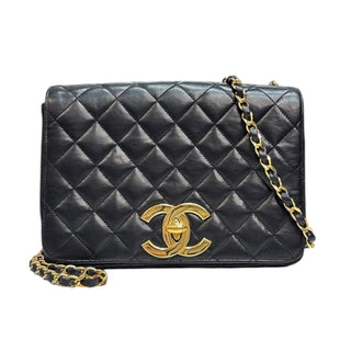 RARE CHANEL Black Lambskin Full Flap Chain Bag Chanel