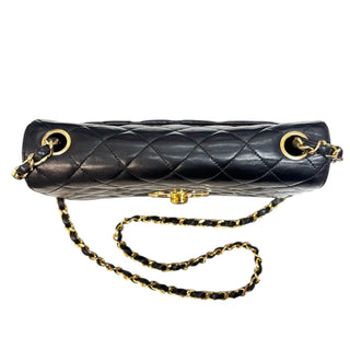 RARE CHANEL Black Lambskin Full Flap Chain Bag Chanel