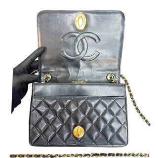 RARE CHANEL Black Lambskin Full Flap Chain Bag Chanel