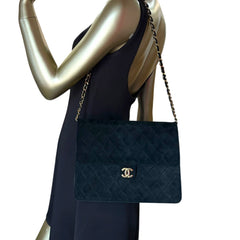 CHANEL Black Suede Classic Single Flap Chain Bag Chanel