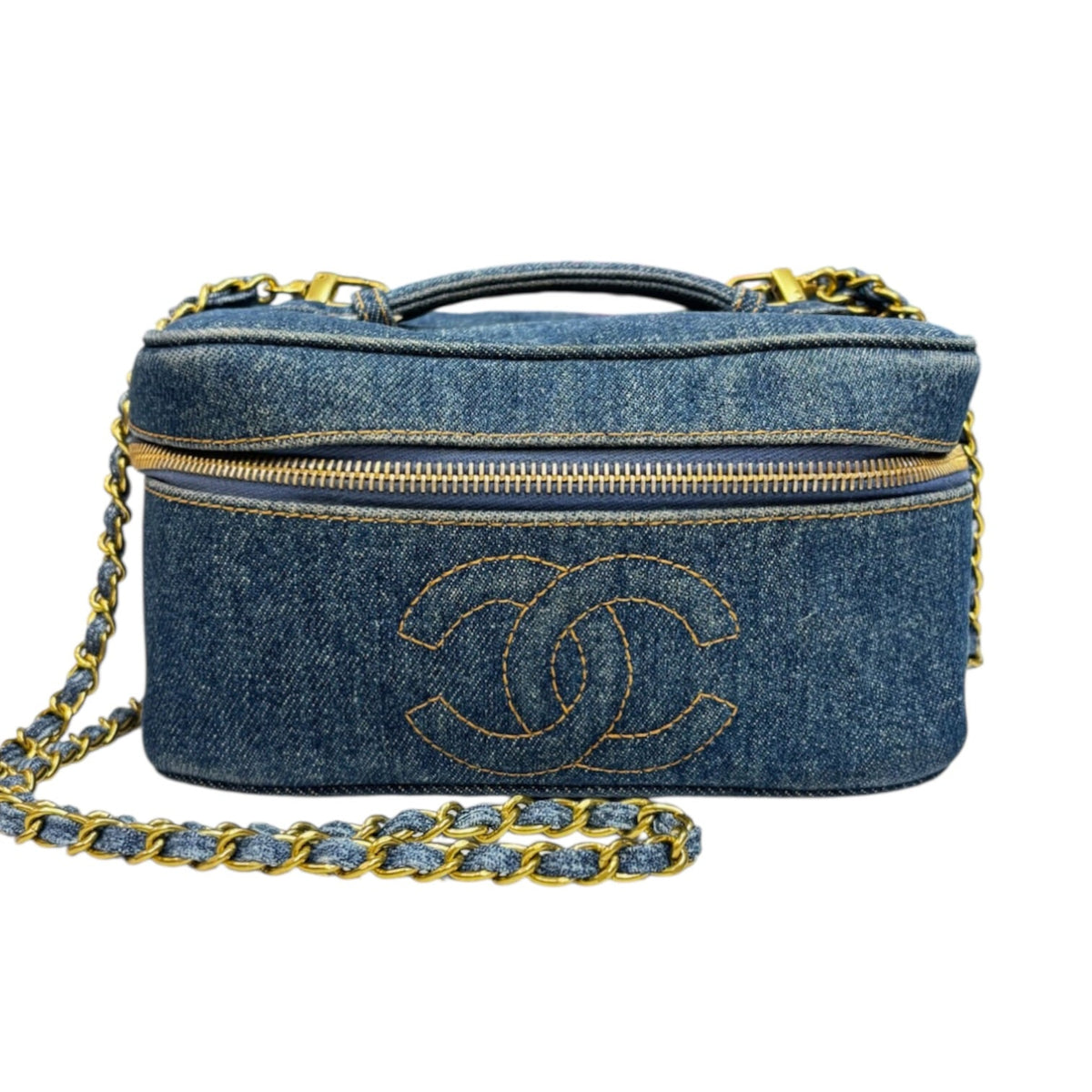 CHANEL Denim Leather Timeless Vanity Bag with Chain Chanel