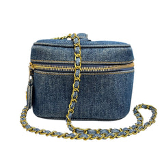 CHANEL Denim Leather Timeless Vanity Bag with Chain Chanel