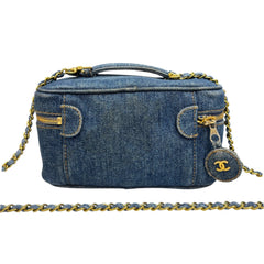 CHANEL Denim Leather Timeless Vanity Bag with Chain Chanel