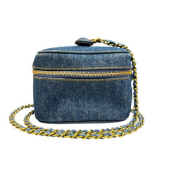 CHANEL Denim Leather Timeless Vanity Bag with Chain Chanel