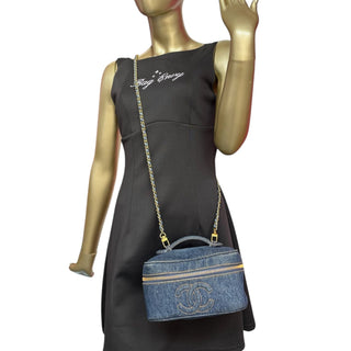 CHANEL Denim Leather Timeless Vanity Bag with Chain Chanel