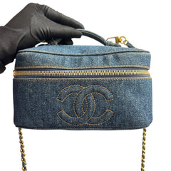 CHANEL Denim Leather Timeless Vanity Bag with Chain Chanel