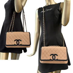 CHANEL Beige Black Caviar Medium CC Filigree Flap Bag Chanel
