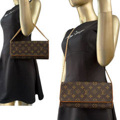 LOUIS VUITTON Monogram Coated Canvas Pochette Twin GM With Chain Louis Vuitton
