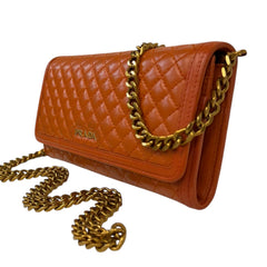 PRADA Orange Quilted Leather Wallet with Chain Prada