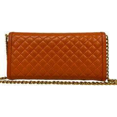 PRADA Orange Quilted Leather Wallet with Chain Prada