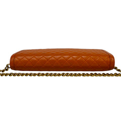 PRADA Orange Quilted Leather Wallet with Chain Prada