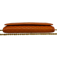 PRADA Orange Quilted Leather Wallet with Chain Prada