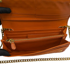 PRADA Orange Quilted Leather Wallet with Chain Prada