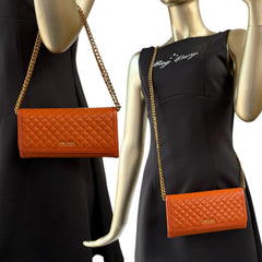 PRADA Orange Quilted Leather Wallet with Chain Prada