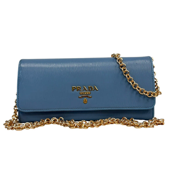 PRADA Blue Saffiano Leather Wallet with Chain Prada