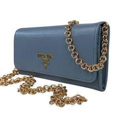 PRADA Blue Saffiano Leather Wallet with Chain Prada