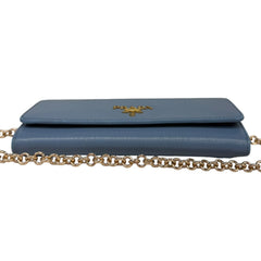 PRADA Blue Saffiano Leather Wallet with Chain Prada