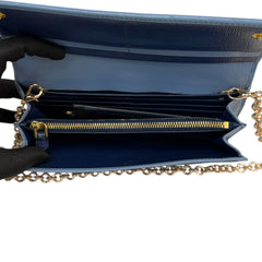 PRADA Blue Saffiano Leather Wallet with Chain Prada