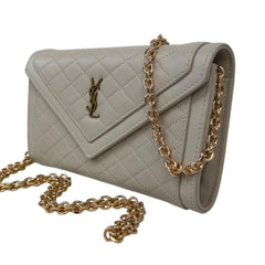 SAINT LAURENT Ivory Leather Gaby YSL Clutch with added Gold Chain Saint Laurent