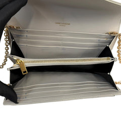 SAINT LAURENT Ivory Leather Gaby YSL Clutch with added Gold Chain Saint Laurent