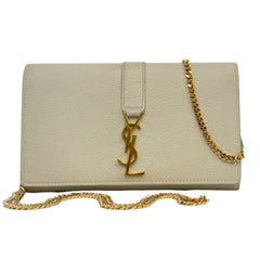 SAINT LAURENT Ivory Grained Leather Mary Kate YSL Clutch with Chain Saint Laurent