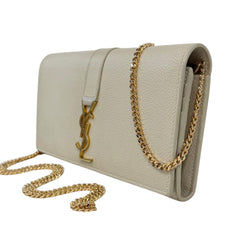 SAINT LAURENT Ivory Grained Leather Mary Kate YSL Clutch with Chain Saint Laurent