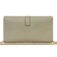 SAINT LAURENT Ivory Grained Leather Mary Kate YSL Clutch with Chain Saint Laurent