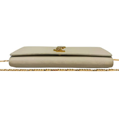 SAINT LAURENT Ivory Grained Leather Mary Kate YSL Clutch with Chain Saint Laurent
