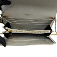 SAINT LAURENT Ivory Grained Leather Mary Kate YSL Clutch with Chain Saint Laurent