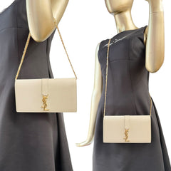 SAINT LAURENT Ivory Grained Leather Mary Kate YSL Clutch with Chain Saint Laurent