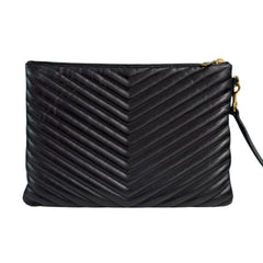 SAINT LAURENT Black Smooth Leather Chevron Cassandra Clutch Saint Laurent