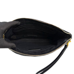 SAINT LAURENT Black Smooth Leather Chevron Cassandra Clutch Saint Laurent