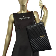 SAINT LAURENT Black Smooth Leather Chevron Cassandra Clutch Saint Laurent