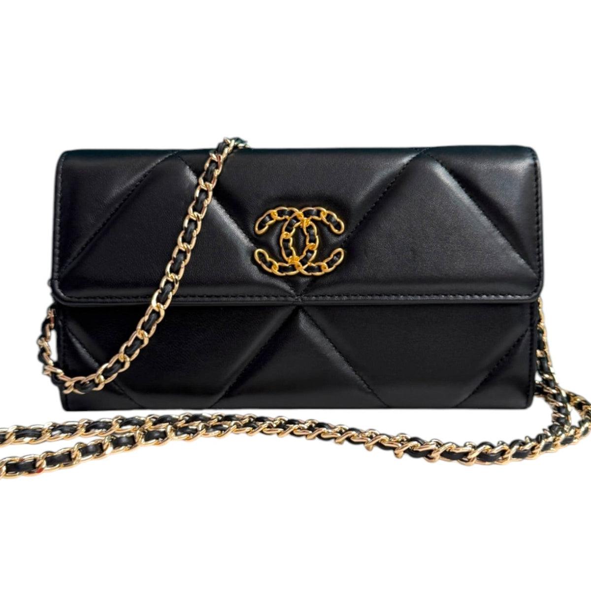 CHANEL 19 Black Goatskin Large Quilt Long Flap Wallet Chanel