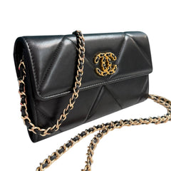 CHANEL 19 Black Goatskin Large Quilt Long Flap Wallet Chanel