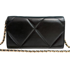 CHANEL 19 Black Goatskin Large Quilt Long Flap Wallet Chanel