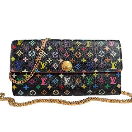 LOUIS VUITTON Black Multicolor Monogram Sarah Wallet with Chain Louis Vuitton