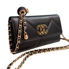 CHANEL 19 Black Goatskin Large Quilt Medium Flap Wallet Chanel
