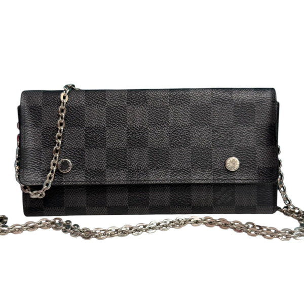 LOUIS VUITTON Damier Graphite Coated Canvas Wallet with added Chain Louis Vuitton