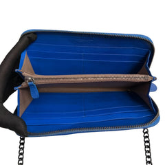 BOTTEGA VENETA Blue Leather Intrecciato Zip Wallet with added Chain Bottega Veneta