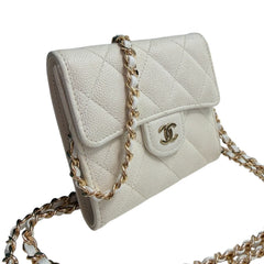 CHANEL White Caviar Leather GHW Compact Wallet Chanel
