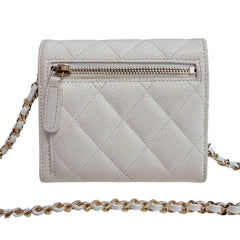 CHANEL White Caviar Leather GHW Compact Wallet Chanel
