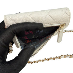 CHANEL White Caviar Leather GHW Compact Wallet Chanel