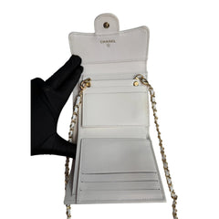 CHANEL White Caviar Leather GHW Compact Wallet Chanel