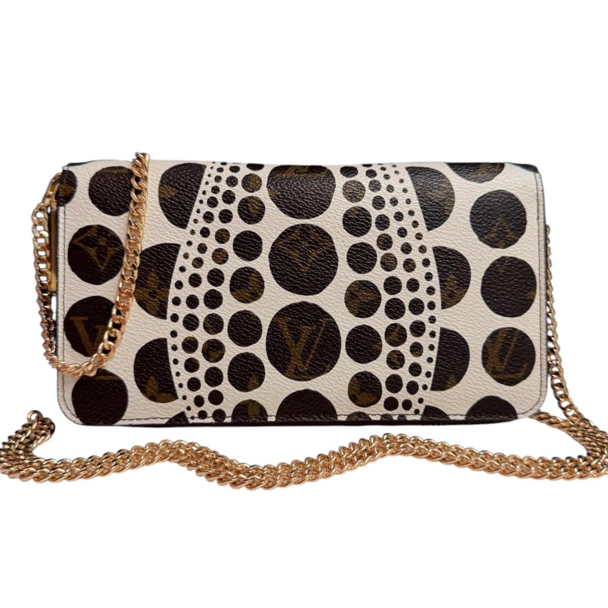 LOUIS VUITTON Yayoi Kusama Pumpkin Dots Monogram Zip Wallet with Chain Louis Vuitton