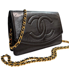 CHANEL Black Aged Lambskin Timeless Wallet on Chain Chanel