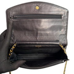 CHANEL Black Aged Lambskin Timeless Wallet on Chain Chanel