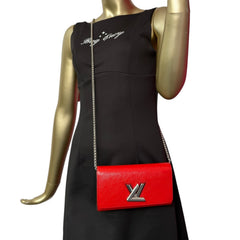 LOUIS VUITTON Red Epi Leather Twist Wallet with Chain Louis Vuitton