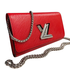 LOUIS VUITTON Red Epi Leather Twist Wallet with Chain Louis Vuitton