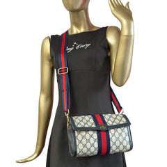 GUCCI Medium Navy Coated Canvas Ophidia Clutch with added Strap/Chain Gucci